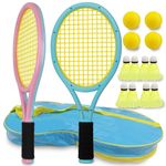 Ppbmocw Kids Tennis Rackets For Kids And Toddler Age 2~15, Kids Tennis Set Including 8 Badmintons,4 Foam Balls And 1 Carrying Bag. (Blue&Pink)