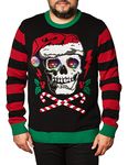 Ugly Christmas Sweater Company Men's Assorted Light-Up Xmas Crew Neck Sweaters with Multi-Colored LED Flashing Lights, Black Santa Skull, XL