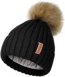 FURTALK Knit Beanie Hats for Women Fleece Lined with Faux Fur Pom Pom Winter Hat for Canada Black