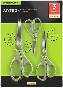 ARTEZA Household Scissors, 5, 7 and 8.25 Inches, Set of 3, All-Purpose Craft Scissors with 3D Blades of Stainless Steel