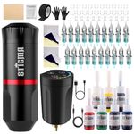 STIGMA Wireless Tattoo Gun Tattoo Kit Complete with Rotary Tattoo Pen,1400 mAh Tattoo Battery, 20Pcs Tattoo Cartridge Needles and 7 Colors Tattoo Ink Set Tattoo Accessories STQ49P802-1