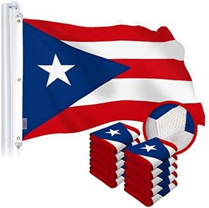 G128 10 Pack: Puerto Rico Puerto Rican Flag | 6x10 Ft | StormFlyer Series Embroidered 220GSM Spun Polyester | Embroidered Design, Indoor/Outdoor, Brass Grommets, Heavy Duty, All Weather