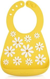 Nuby 3D Soft Silicone Baby Bib with Scoop - Silicone Bib for Toddlers and Babies 6+ Months - Yellow Daisy