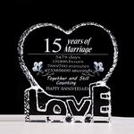 15th Wedding Anniversary Crystal Gift for Her Wife Him Couple 15 Year Marriage Crystal Love Heart Paperweight Keepsake