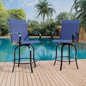 GarveeHome Set of 2 Outdoor Swivel Bar Stools with High Back and Armrests, Weather-Resistant Patio Chairs for Deck and Patio High Swivel Seatingm, Blue