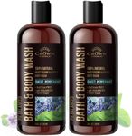 All Natural Body Wash for Women & Men with Sensitive Skin–Best pH Balance Shower Gel Liquid for All Skin–Moisturizing Sulfate Free Body Soap Gel Liquid with Sweet Peppermint–Chemical Free Cleanser-2PK