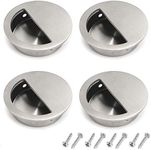 Gasea 4 Packs Recessed Sliding Pull Door Handles, 60mm Stainless Steel Flush Pull Handles Round Finger Pulls Hidden Cabinet Handles with Concealed Screws