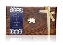 Octavius Dark Wood Caddy Wooden Gift Box - 120 Tea Bags |Assortment Of Fine Black & Green Tea | Premium Wooden Gift Box | Decorative Ribbon Packed | Tea Gift Box | Tea Gift