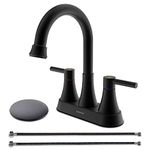 4 inch 2-Handle Centerset Faucets Bathroom Sink Faucet with Pop Up Drain,360 Swivel Spout,Stainless Steel Lead-Free Sink Faucet with 2 Water Supply Lines for Bathroom Sink 3 Hole Matte Black