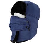 MEOKEY Trooper Trapper Hat, Bomber Hat Winter, Unisex Waterproof Aviator Pilot Cap with Neck Warmer and Detachable Mask for Skiing, Skating, Outdoor Activities or Daily Use, 56-59 cm, Blue