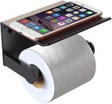 Vdomus Toilet Paper Holder with Phone Holder, Aluminium Rust Proof, Easy Wall Mounted with Integrated Phone Shelve for House, Apartment, RVs, Matte Black