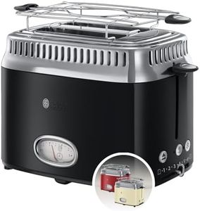 Russell Hobbs Grille Pain [Design Vintage Premium] Retro noir (2 Tranches, 6 niveaux de brunnissage rapide, Fonction annulation, décongélation & réchauffage Viennoiserie, 1300W) Toaster 21681-56