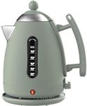 Dualit Lite 1.5L Jug Kettle - Polished Stainless Steel with Black Trim, Fast Boiling, Non-Drip, Dual Measuring Windows, 3kW, 230V, Sage