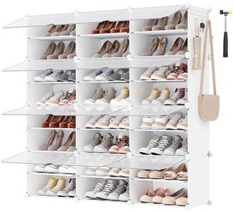 SONGMICS Shoe Rack, 12 Cubes Shoe Organizer with Doors, 48 Pair Plastic Shoe Storage Cabinet, for Bedroom, Entryway, Steel Frame, Plastic Panel, White ULPC040W01