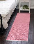 MDZ® Modern Decorative Zone - Hand Woven 100% Cotton Diamond Rug, Bed Side Runner for Bedroom, Living Room, Entrance, Passage, Style: Modern, Size: 45x130 cm | Eco Friendly (Pink White)