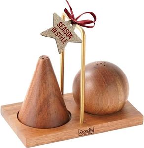 Acacia Wood Salt and Pepper Shaker Set – 2-Piece with Storage Base and Titanium Handle – Elegant Wooden Spice Holder for Kitchen and Dining Table