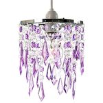 Modern Waterfall Design Easy Fit Pendant Shade with Clear/Purple Acrylic Droplets and Beads - Chrome Metal Rings - 16cm Diameter by Happy Homewares