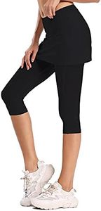 Ultrafun Women's UPF 50+ Capri Skirted Leggings Tights Active Tennis Skirt with Pockets, Black, Small