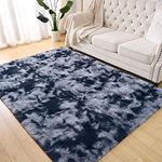 Terrug Fluffy Large Area Rugs for Living Room Bedroom, 3x5 Tie Dyed Blue Grey Rug for Boys Girls Room Decor, Soft Shag Non-Slip Carpet for Nursery, Luxury and Shaggy Kids Rug Floor Play Mat