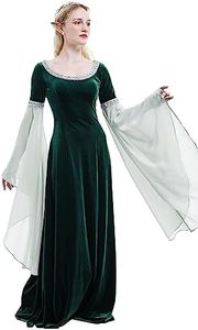 daizbella Medieval Renaissance Costume Dress Handmade Historical Rretro Dress Velvet Gown with Chiffon Sleeves, Dark Green