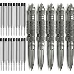 Origin-Joy 5 Pack Tungsten Steel Military Tactical Pen Set, Multifunctional EDC Self Defense Pen With 20 Ballpoint Refills (Gray)