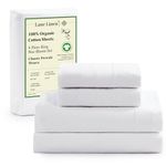 LANE LINEN 100% Organic Cotton Pure White King-Sheets Set 4-Piece Percale Weave Bedding Sheets for Bed Breathable Fits Mattress Upto 15" Deep