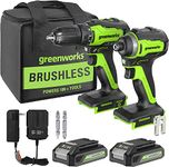 Greenworks 24V Cordless Drill Driver 35Nm and Impact Driver 200Nm Combo Kit, 2pcs 2.0Ah Lithium-Ion Batterie, Charger Kit, 8 bits and Tool Bag