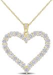 Abbie+Cleo Round Shape Created White Moissanite Gemstone Large Heart Pendant in Yellow Gold Flash Plated Sterling Silver, Chain 18in