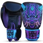 BUDDHA FIGHT WEAR - Fantasy Luzbel Boxing Gloves - Muay Thai - Kick Boxing Synthetic Leather - Odor Resistant Inner Fabric - Reinforced Seams - Blue Colors - Size 12 Oz