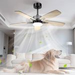 Hisummer 42 Inch Ceiling Fan with Lights and Remote for Bedroom/Living Room, Black & Brown 2-Color Blade, 3 CCT, 6 Speed, Quiet & Dimmable, Ventilateur Plafond Avec Lumiere