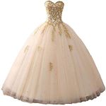 BessDress Lace Long Ball Gown Sweetheart Prom Evening Dresses BD404, Champagne, 22