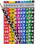 Lot Of 12 Assorted Color Paw Print Puppy Dog Theme Wood Pencils - 7.5"