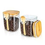 NeoHome 2 Pack 800ML Glass Jars for Food Storage, Airtight Glass Food Canisters for Home and Kitchen, BPA Free Containers with Bamboo Lids and Spoon for Candy, Rice, Coffee, Tea, Cookie, Flour, Pasta