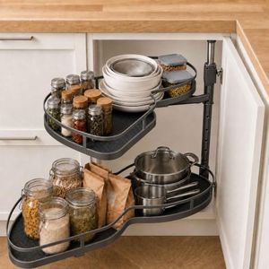 Blind Corner Cabinet Pull Out Organizer 12 14 16 18 Inch, 2 Tier Kitchen Cabinet Organizer, Heavy Duty Adjustable Lazy Susan Shelf with Soft Close, Left or Right Mount for Blind Corner Cabinets