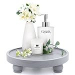 EOSAHR Modern Wooden Risers for Display: Farmhouse Pedestal Stand for Home, Kitchen and Bathroom Counter Decor - Stylish Round Waterproof Decorative Tray for Organize Soap, Sink, Jewelry (Gray)