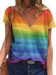 Gay Pride Shirts Women LGBT Lesbian Rainbow Tshirt Gay Proud Inspirational Tees Love Heart Print LGBTQ Equality V Neck Tops, Rainbow Pattern-3n, XX-Large