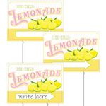 Colingmill 3 Sets 12" x 16" Summer Lemonade Yard Sign and Stake Double Sided Corrugated Plastic Lemonade Arrow Sign Lemonade Stand Supplies Decorations for Outdoor Yard Advertise (Novel Style)