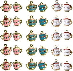 GTONEE 30pcs Enamel Teapot Charms Pendants Teacup Charms Cup Pendants Mini Coffee Mug Charms for DIY Crafts Jewelry Making Necklace Bracelet Earrings Keychains Handbags Decoration, Alloy Steel Enamel, No Gemstone