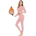 SIMIYA Womens Thermal Underwear Set Ultra Heat Long Sleeved Base Layer Tops & Fleece Lined Long Johns Thermal Pyjamas Pink