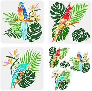 FINGERINSPIRE 3 Pz Pappagallo Stencil 30x30cm Animale Fauna Selvatica Ara Uccello Stencil Modello Plastica Pappagallo Foglia di Palma Fiori Modello Pittura Stencil Stencil Riutilizzabile per Mobili