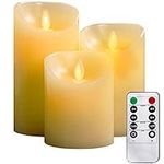 YIWER LED candles,Flameless Candles 4"5"6"Real Wax Battery Candle Pillars, 10 Key Remote Control with 24 Hour Timer Function(Ivory,3)