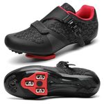 Unisex Cycling Shoes for Men Women Compatible with Peloton Bike Shoes with Delta Cleats for Road Biking Indoor Outdoor Pedal, Black/Red, 9 Women/7 Men