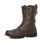 AJVANI Low Heel Flat Zip lace up Military Army Combat Classic Ankle Boots Size 5 38