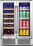 BODEGA Wine and Beverage Refrigerator,24 Inch Dual Zone Wine Cooler with Memory Temperature Control and 2 Safety Locks,Soft LED Light Hold 19 Bottles and 57 Cans, Built-In or Freestanding