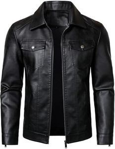 HOOD CREW Mens Casual Lightweight Faux Leather Motorcycle Leather Jacket Coats Black M