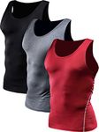 NELEUS Men's 3 Pack Athletic Compressed Tshirt Tank Top, Compression Under Base Layer Sport, 01# 3 Pack:black,grey,red, X-Large