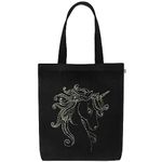 MASQ By Q-One Canvas Unicorn Embroidered Utility Tote Bags For Women With Zip, College Bag For Girls, 100% Organic Cotton Tote Bag For Traveling & Daily Use