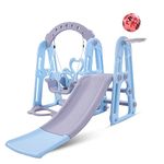 BAYBEE 4 in 1 Modern Baby Swing & Slides for Kids,Perfect Outdoor Sliding with Basketball Set,Anti Slip Steps & Climbing,Baby Play Area Indoor Setup,Freestanding Slider for 2 to 5 Years ,Multicolor
