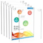 BlueValley 6Pcs Clear Acrylic Sign Holder 8.5x11"-Wall Mount Plastic Holder Portrait Picture A4 Paper Poster Frame with Mounting Tape & Screw-Wall Door Hanging Display for Brochure Image Document Signage Menu Ad