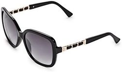 GUESS Factory Women's Braided Square Sunglasses, Shiny Black With Gold/Smoke Gradient With Light Flash Lens, One Size